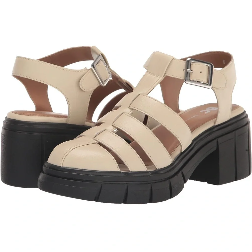 BC Footwear Anthropologie Up Till Dawn Fisherman Sandal Cream Lug Sole 10 NEW